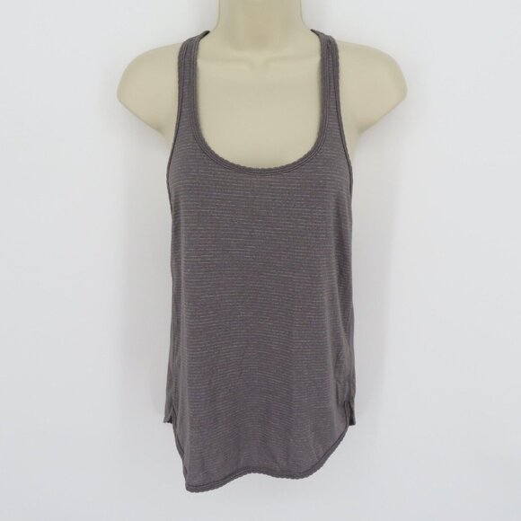 Lululemon 14.25in Bust Gray Striped Scallop Racerback Athletic Tank Top Shirt - Picture 8 of 9